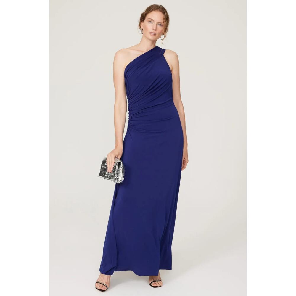 Halston Deana Gown One-Shoulder Blue Jersey Maxi Dress